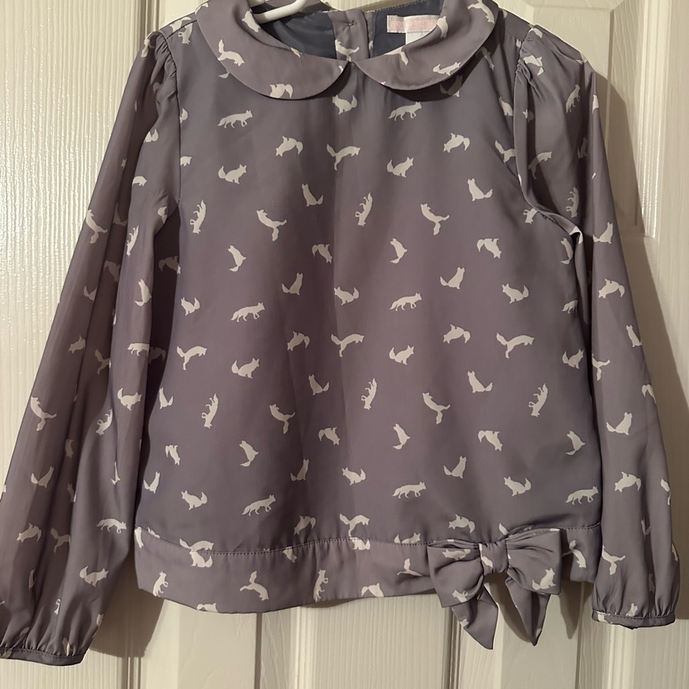 Girls Janie and Jack Gray Fox Peter Pan Collar Blouse